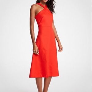 AnnTaylor Cross Neck Halter Midi Dress- orange/red